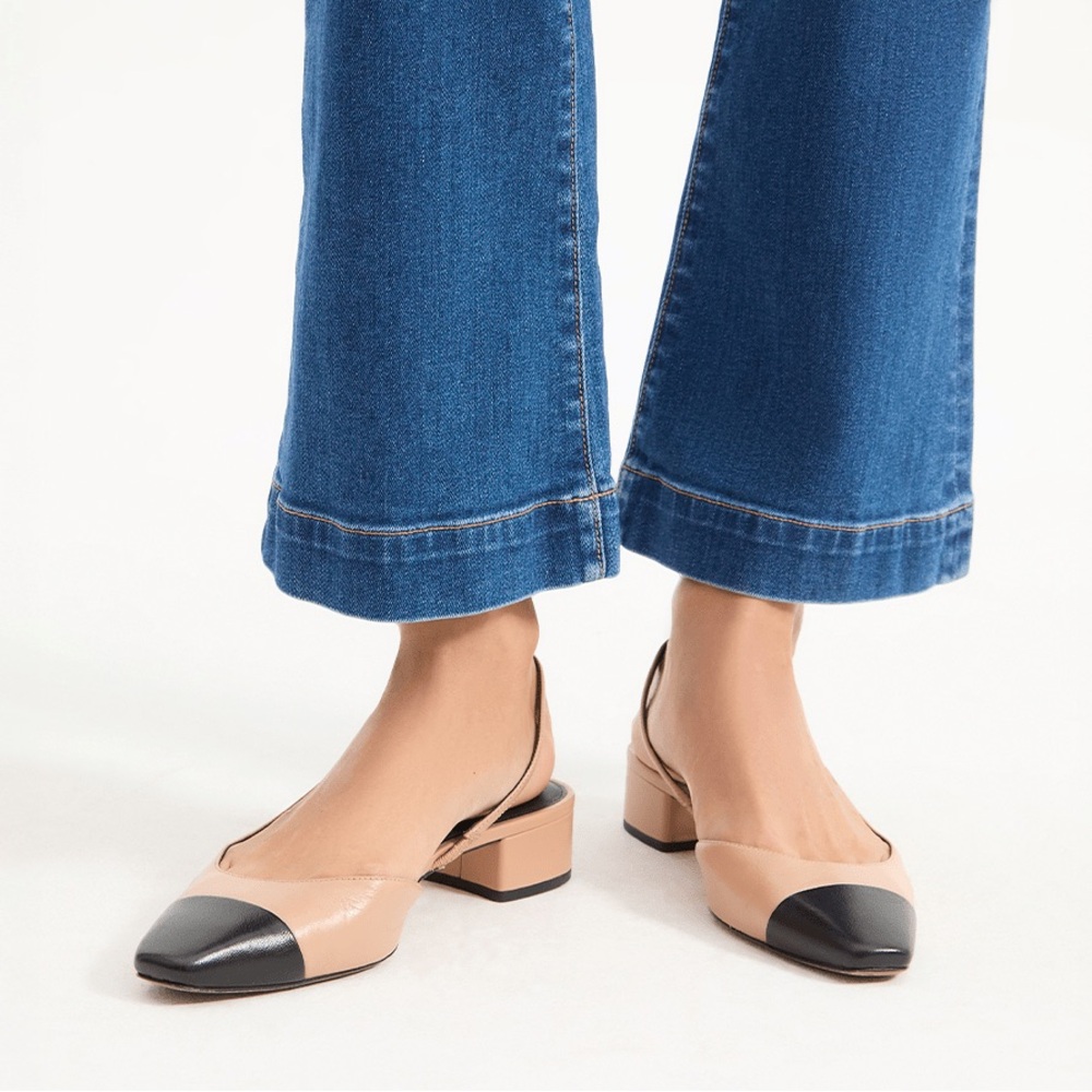 Veronica Beard Tan and Black Pointed-Toe Slingback Flats - Picture 5 of 15